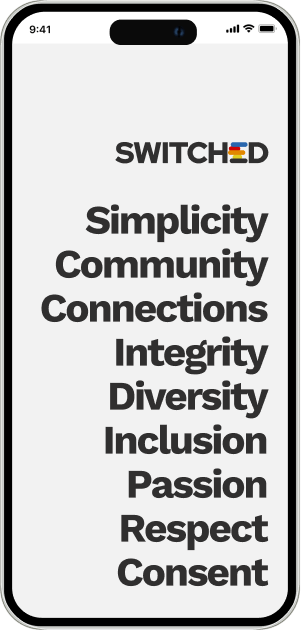 Switched values are: Simplicity, Community, Connections, Integrity, Diversity, Inclusion, Passion, Respect, Consent
